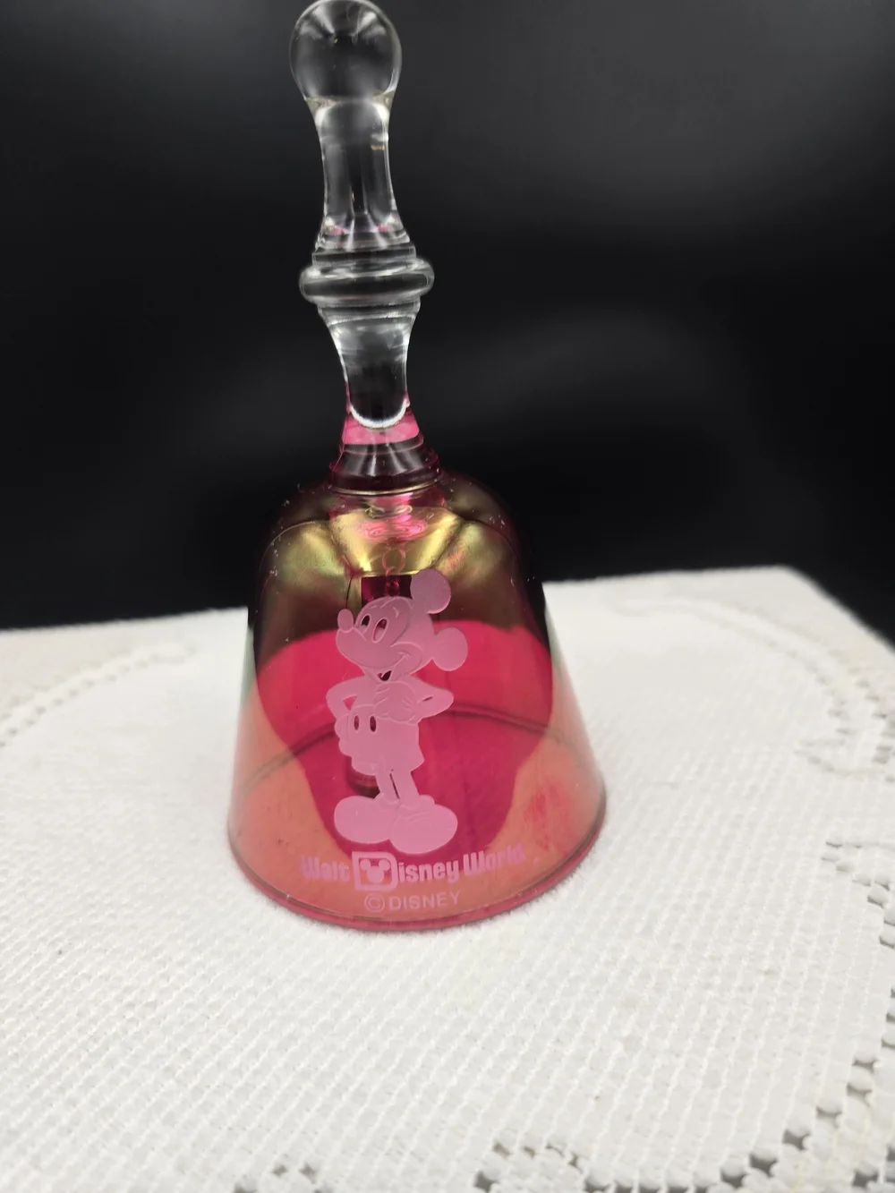 Disney Pink Glass Bell with Mickey Silhouette